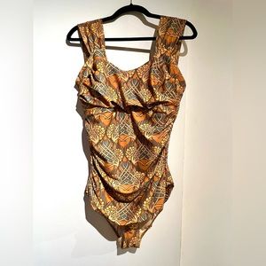 Albion Luxury Swimwear “Off the Shoulder” One Piece in “Golden Hour”, Size XL